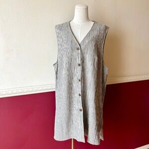 Vintage August Max Woman Rayon Linen Striped Button Front Longline Vest Tunic 1X